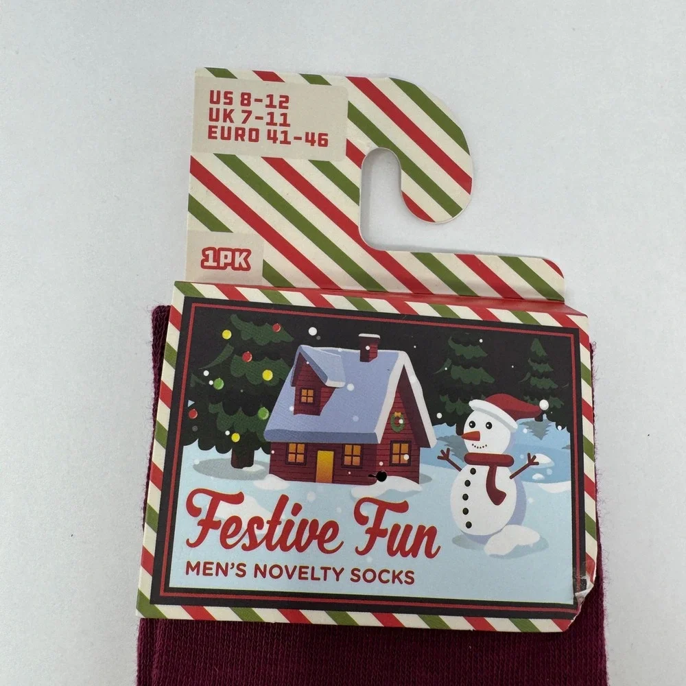 Festive Fun Mens Jingle Juice Novelty Socks Burgundy Christmas Alcohol US 8-12‎